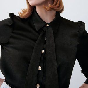 ZARA SATIN EFFECT JEWEL BUTTON BLOUSE